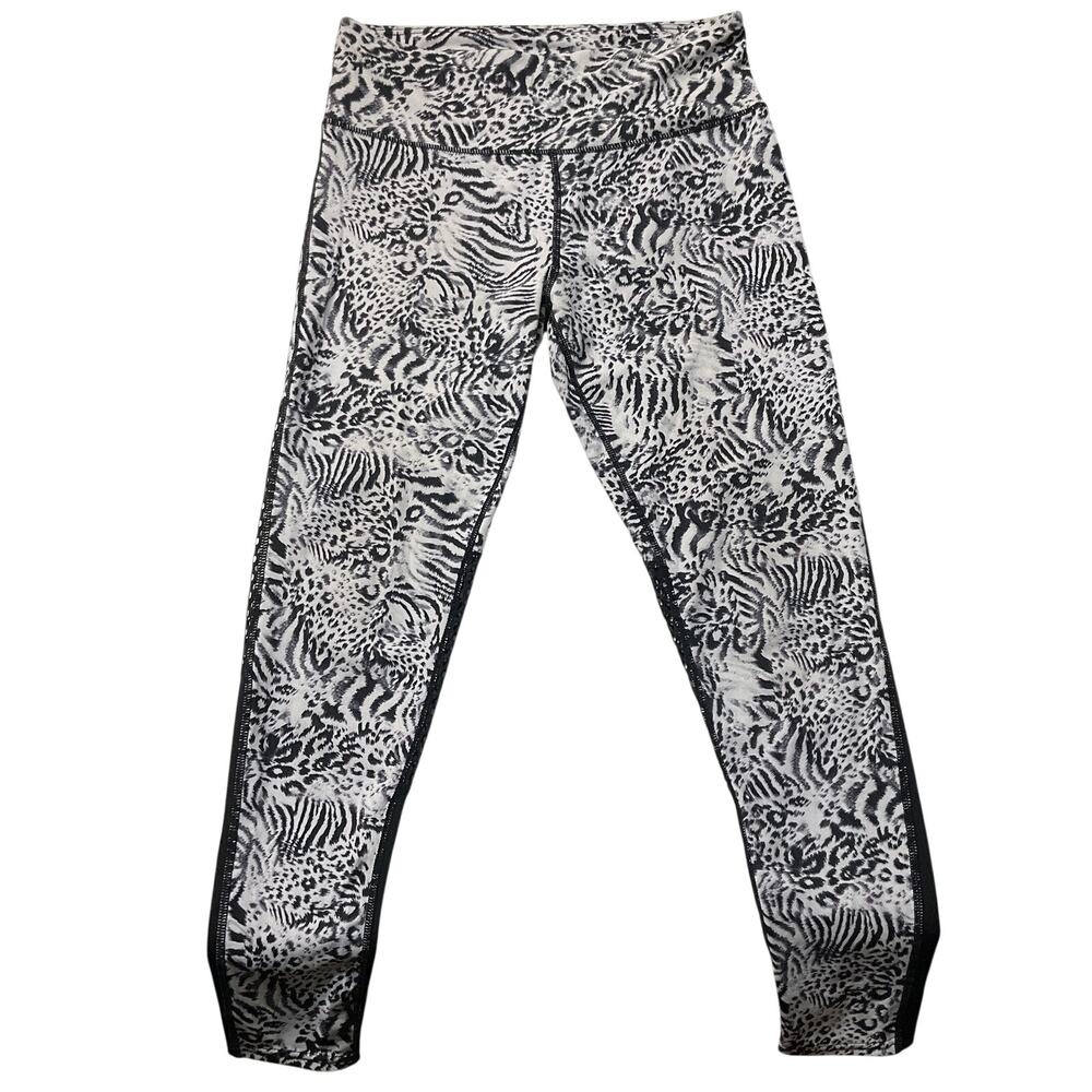 Kimberly C Women Activewear Pants L Black Animal Print Yoga Legging Mesh Logo